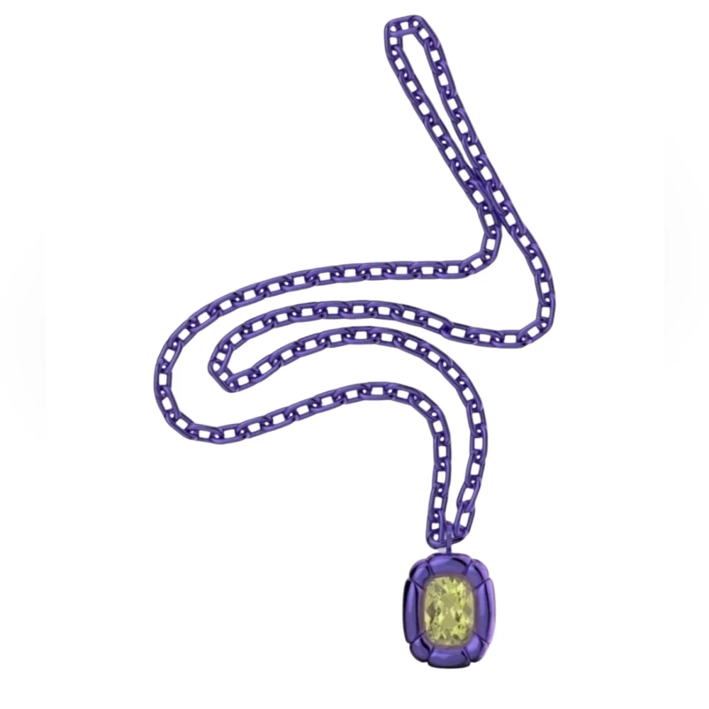 Swarovski Dulcis Collection Purple Necklace Yellow Cushion Cut Crystal Pendant